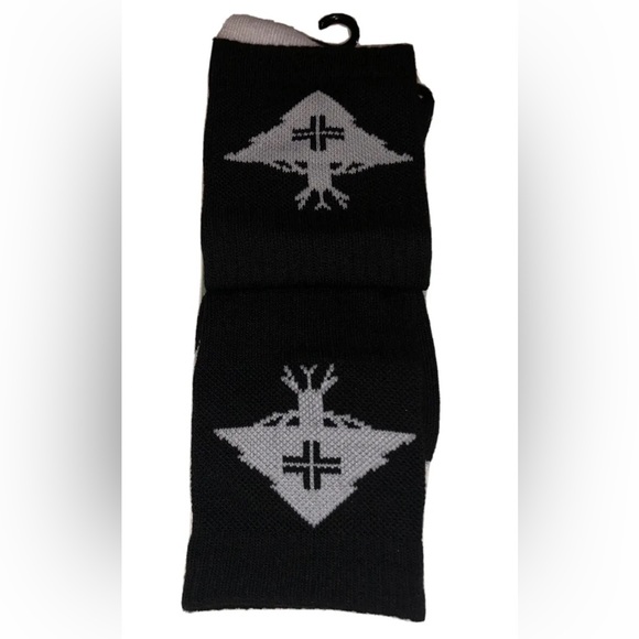 LRG Lifted Research Group Crew Socks 1 Pair Men 6.5-12 Black w White Tree & Logo - Picture 3 of 9